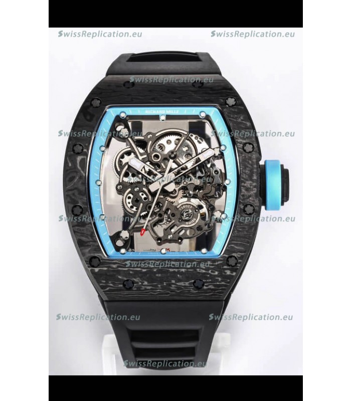 Richard Mille RM055 Black Carbon Casing 1:1 Mirror Replica Watch in Black Strap