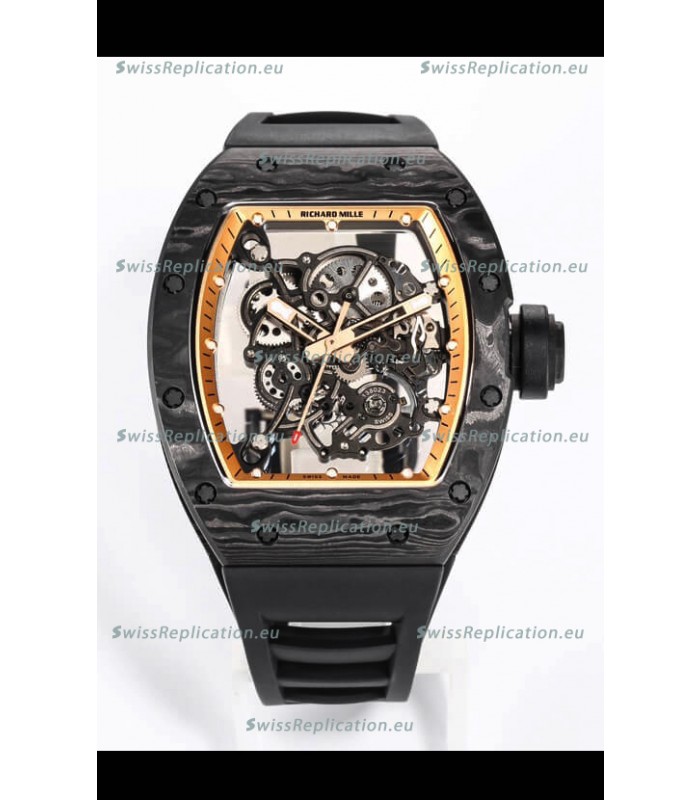 Richard Mille RM055 Black Carbon Casing 1:1 Mirror Replica Watch in Black Strap