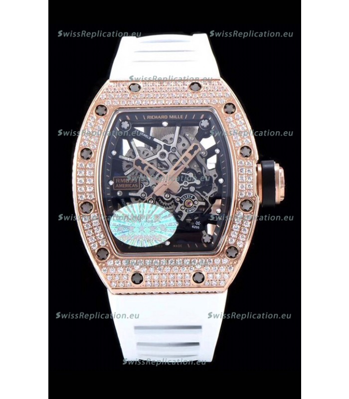 Richard Mille RM035 AMERICAS 18K Rose Gold Replica Watch in White Strap