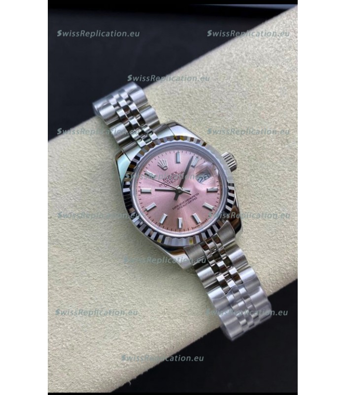 Rolex Datejust 28MM Swiss Replica in 904L Steel in Pink Dial - 1:1 Mirror Replica