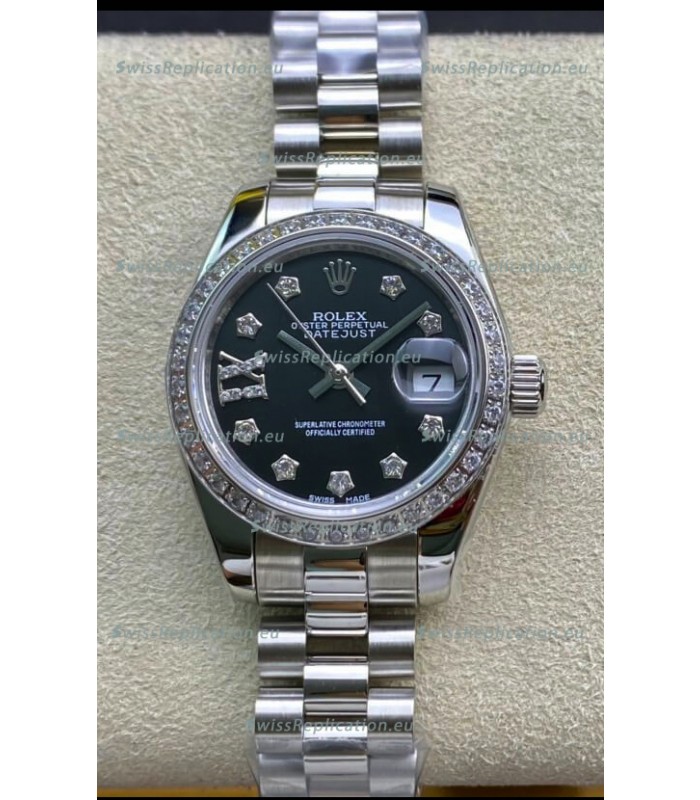 Rolex Datejust 28MM Swiss Replica in 904L Steel in Black Dial - 1:1 Mirror Replica