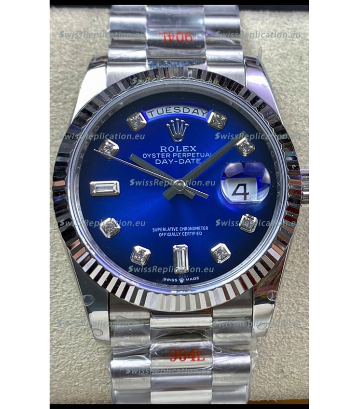 Rolex Day Date 36MM M128239-0023 904L Steel in Blue Dial 1:1 Mirror Replica