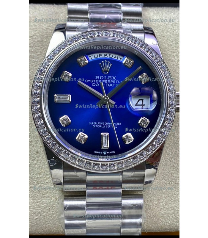 Rolex Day Date 36MM M128239-0023 904L Steel in Blue Dial 1:1 Mirror Replica