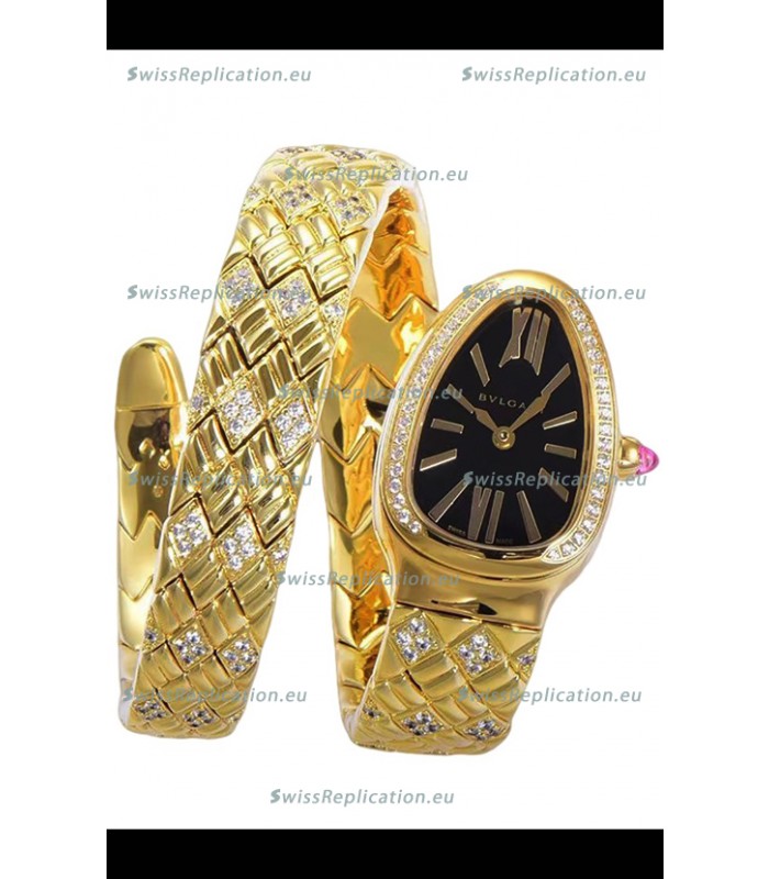 Bvlgari Serpenti Edition Yellow Gold Casing Black Dial Watch in 1:1 Mirror Quality