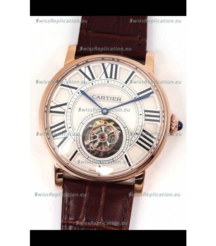 Rotonde De Cartier Flying Tourbillon Swiss Replica Watch in Rose Gold Casing