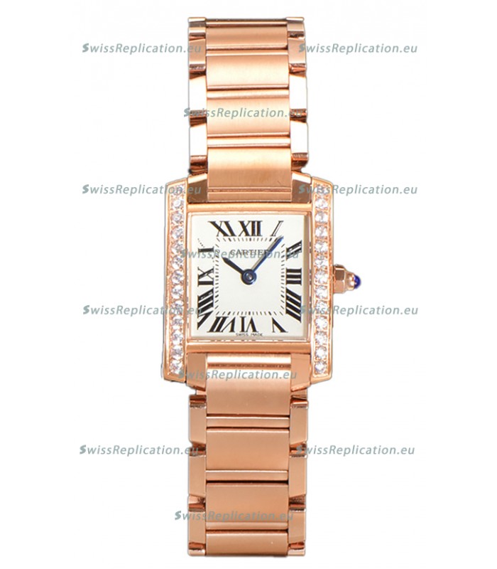 Cartier Tank Francaise Rose Gold Diamonds Bezel Swiss Quartz Replica Watch 25.70MM