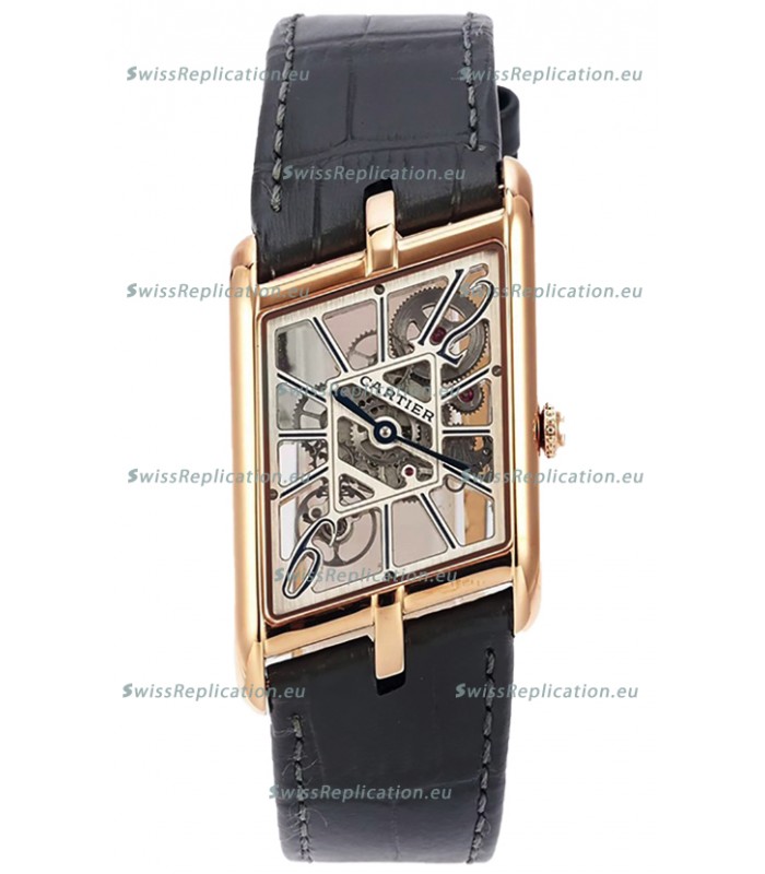 Cartier Tank Asymétrique Rose Gold Casing Watch in Leather Strap Swiss Replica