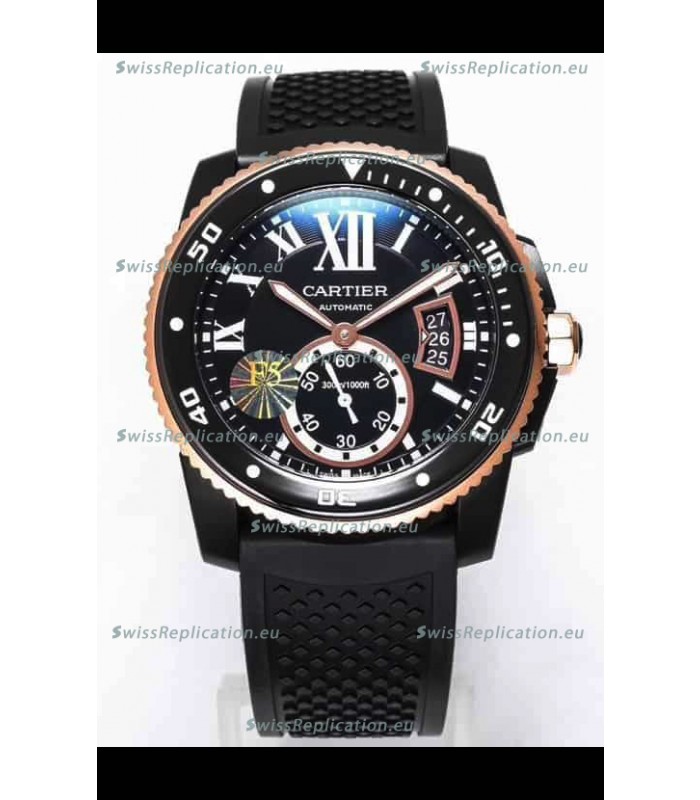 Calibre De Cartier Watch 42MM Blue Dial PVD Coated Case - 1:1 Mirror Replica Watch