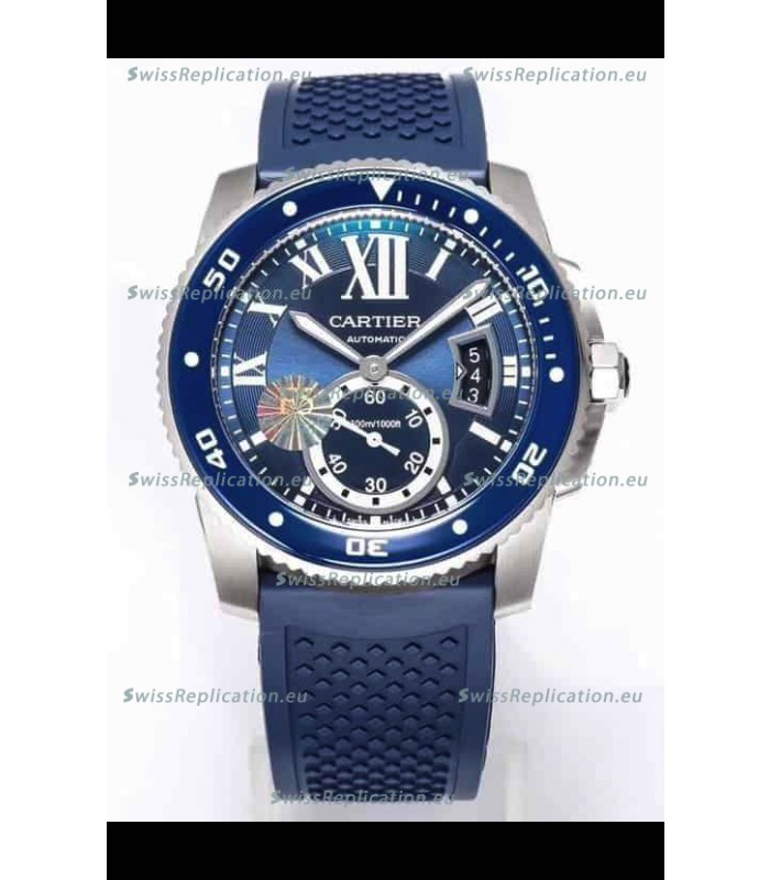 Calibre De Cartier Watch 42MM Blue Dial Steel Case - 1:1 Mirror Replica Watch