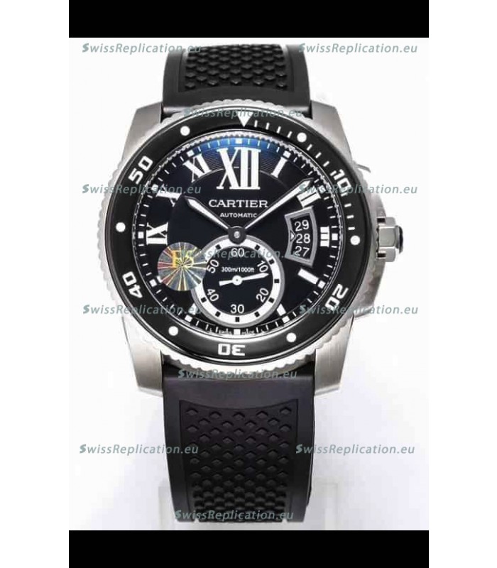 Calibre De Cartier Watch 42MM Black Dial Steel Case - 1:1 Mirror Replica Watch