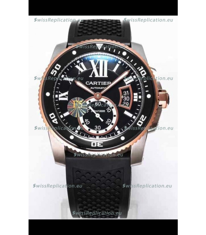 Calibre De Cartier Watch 42MM Black Dial Two Tone Steel Case - 1:1 Mirror Replica Watch
