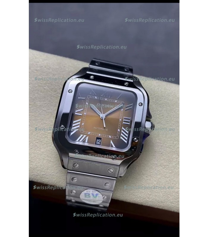 Cartier Santos De Cartier 904L Steel Brown Dial 1:1 Mirror Replica - 40MM Stainless Steel Watch