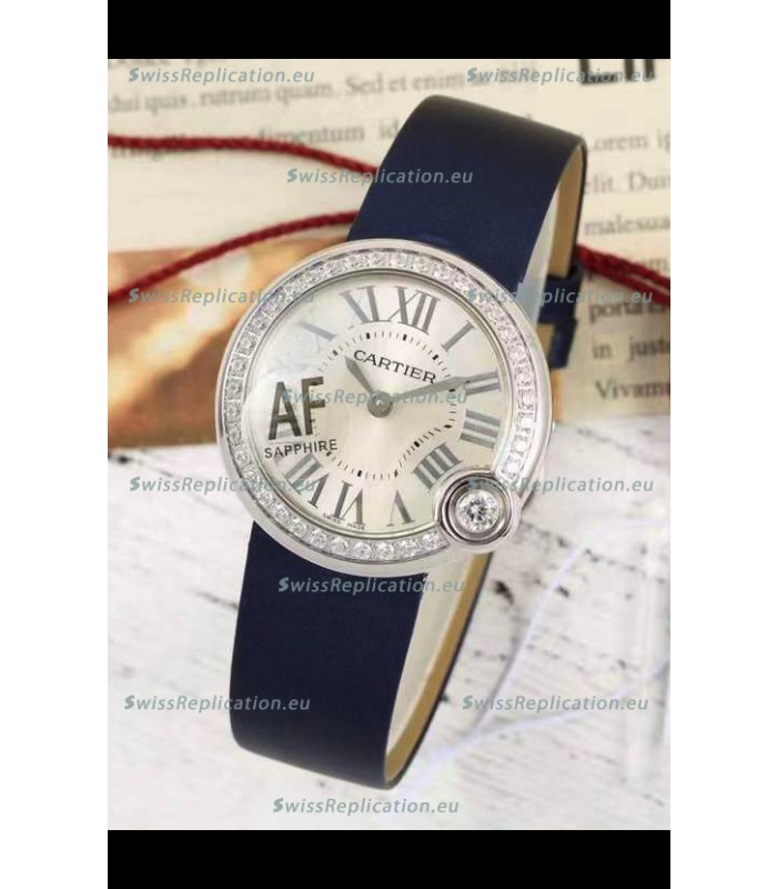 Ballon Blanc De Cartier Swiss Quartz Replica Watch in Steel Casing Fabric Strap 