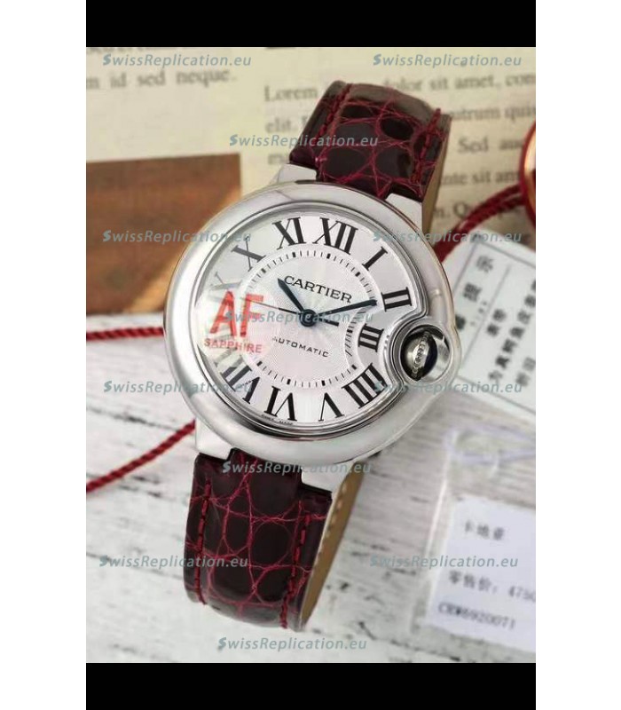 Ballon De Cartier Swiss Automatic 1:1 Mirror Quality Brown Strap 33MM in Steel Casing 