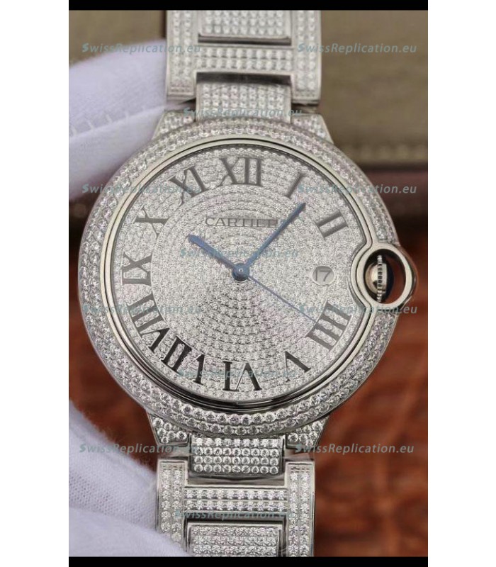 Ballon De Cartier Swiss Automatic Watch with Diamonds Embedded Dial and Casing - 42MM