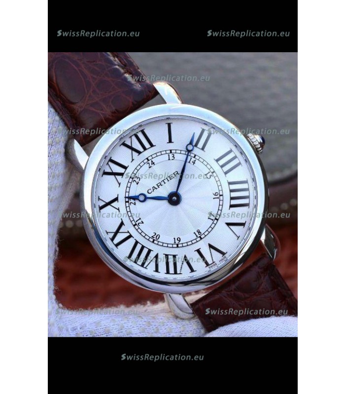 Ronde De Cartier Swiss Replica Watch - White dial in Leather Strap