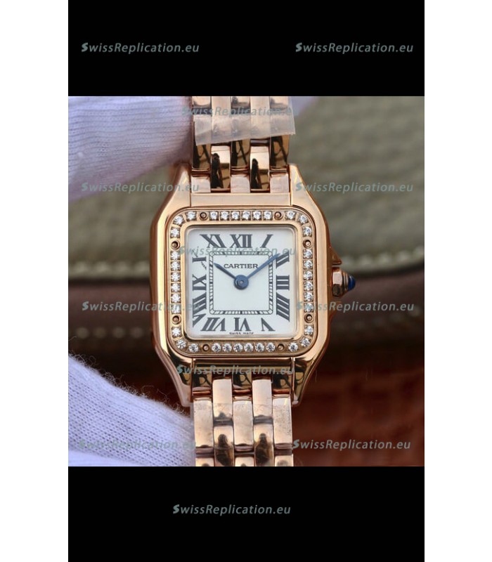 Cartier PANTHERE Edition 1:1 Mirror Swiss Watch Rose Gold White Dial - Diamonds Bezel