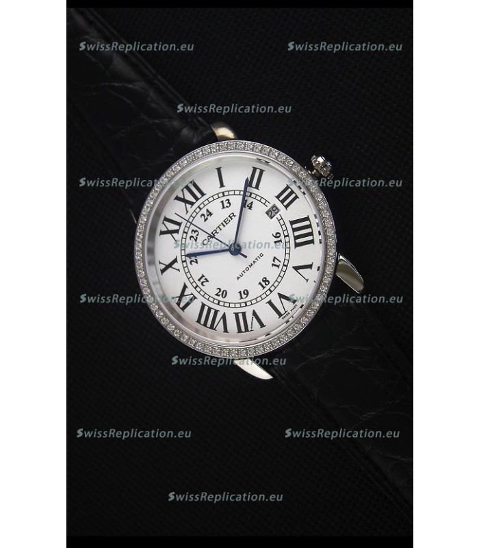 Cartier "Ronde De Cartier" Stainless Steel Case watch with Lab Created Diamonds Bezel