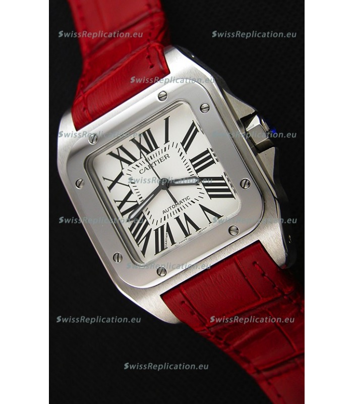 Cartier Santos De Cartier 1:1 Mirror Replica Red Strap 33MM Ladies Watch 