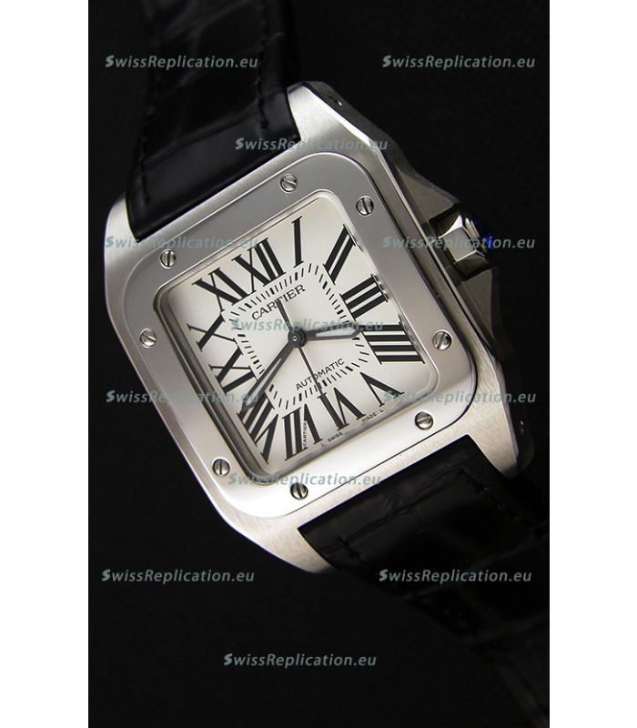 Cartier Santos De Cartier 1:1 Mirror Replica Black Strap 33MM Ladies Watch 