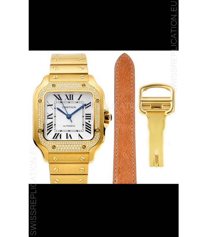 Cartier "Santos De Cartier" Mens XL 1:1 Mirror Replica Watch in Yellow Gold Casing