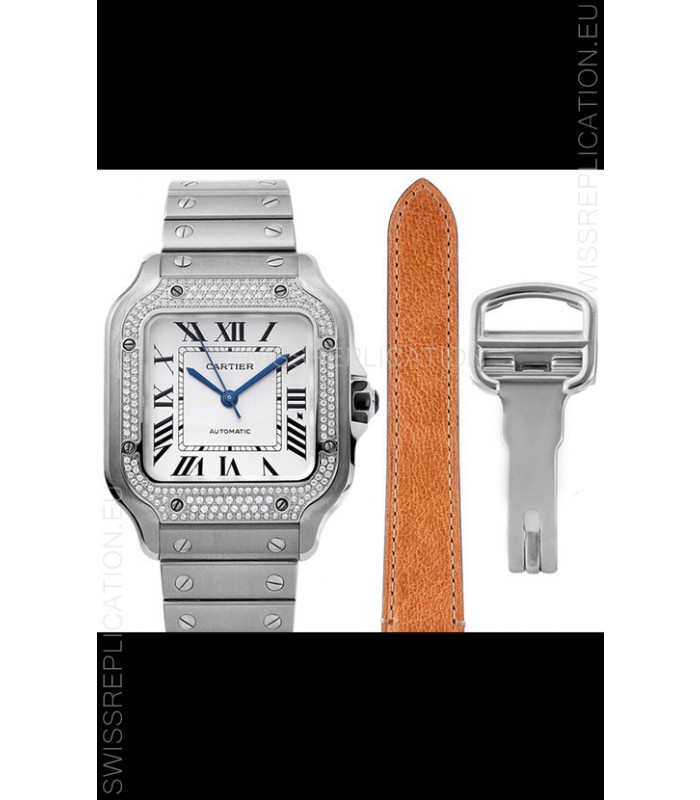 Cartier "Santos De Cartier" Mens XL 1:1 Mirror Replica Watch in Stainless Steel Casing