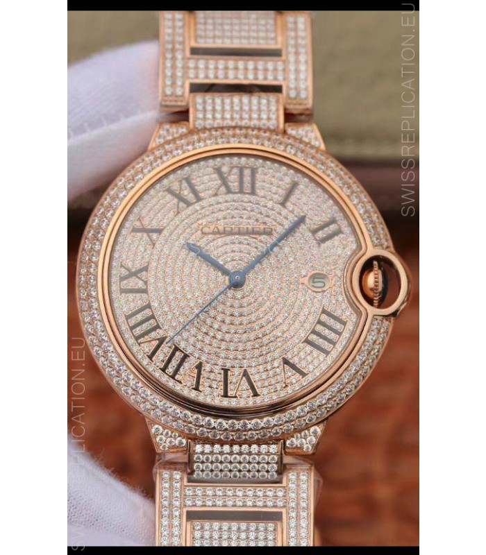 Ballon De Cartier Swiss Automatic Watch with Diamonds Embedded Dial and Casing - 42MM