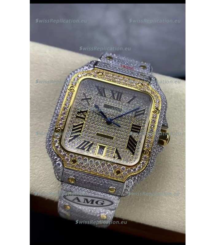 Cartier "Santos De Cartier" 904L Steel Diamonds Roman Dial 1:1 Mirror Replica - 40MM - Genuine Diamonds