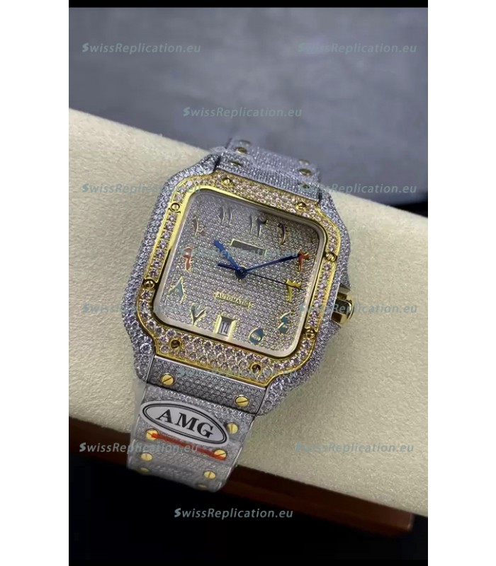 Cartier "Santos De Cartier" 904L Steel Diamonds Colored Arabic Dial 1:1 Mirror Replica - 40MM - Genuine Diamonds