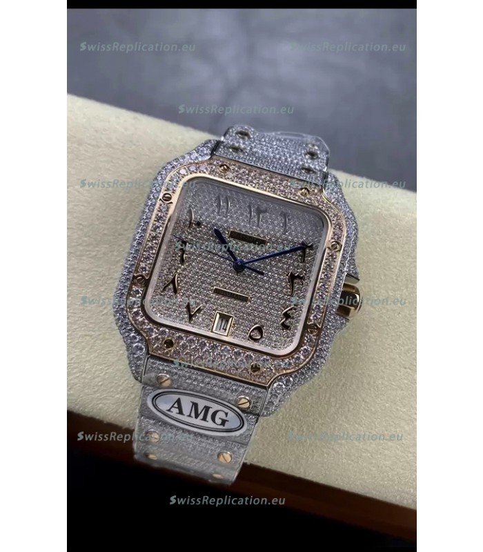 Cartier "Santos De Cartier" 904L Steel Diamonds Arabic Dial 1:1 Mirror Replica - 40MM - Genuine Diamonds