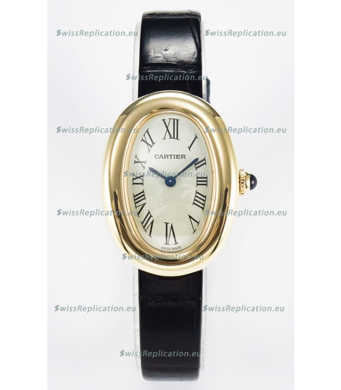 Cartier Baignoire Yellow Gold 1:1 Super Clone Swiss Replica Watch Black Strap