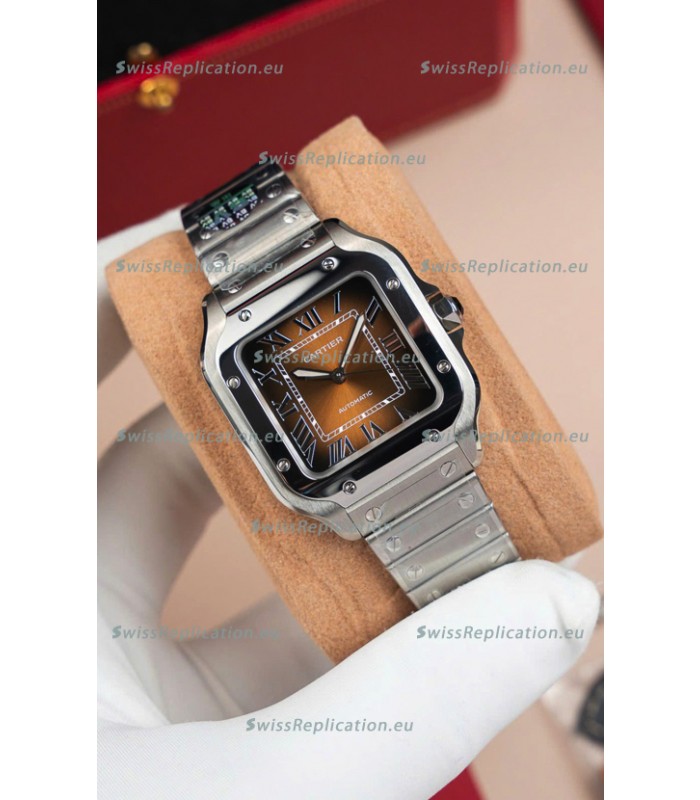 Cartier Santos De Cartier 904L Steel Brown Dial 1:1 Mirror Replica - 35MM Stainless Steel Watch
