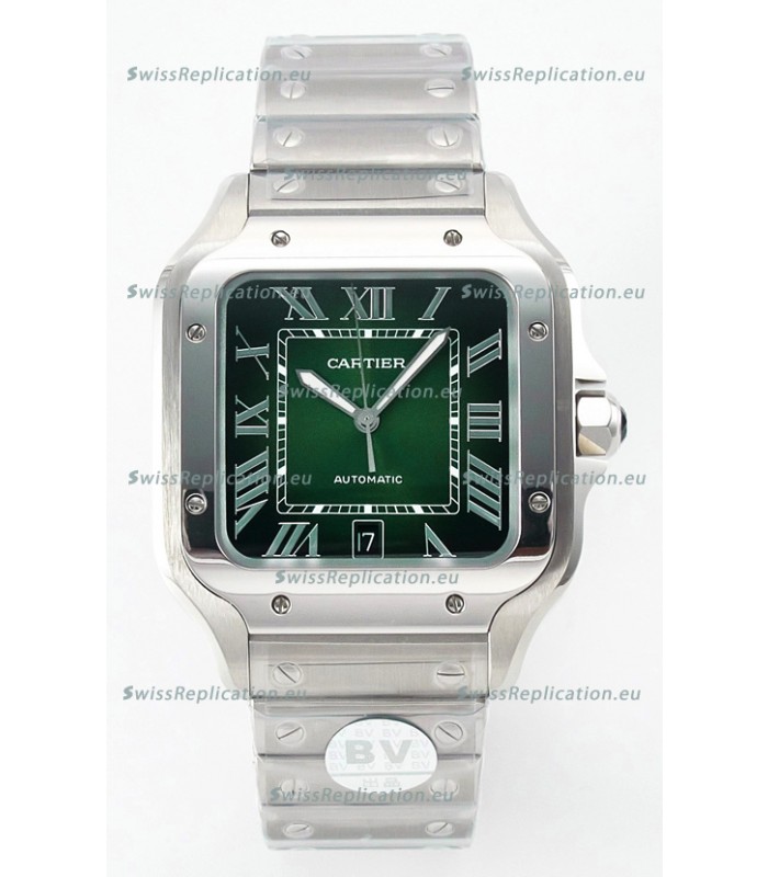 Cartier Santos De Cartier 904L Steel Green Dial Super Clone Replica 40MM Watch 