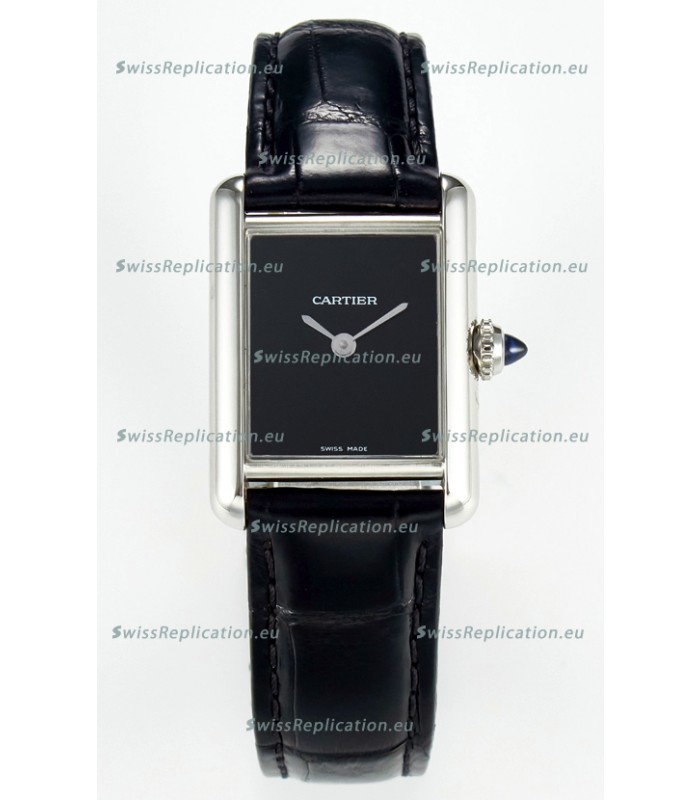 Tank Must Cartier Super Clone Edition 29MM Watch in Steel Casing Black Dial 