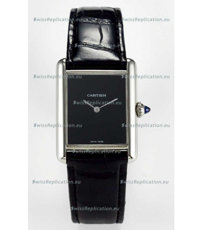 Tank Must Cartier Super Clone Edition 33.7MM Watch in Steel Casing Black Dial 