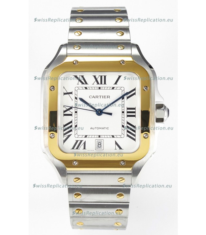 Cartier Santos De Cartier Two Tone 904L Steel White Dial Super Clone Replica 40MM Watch 