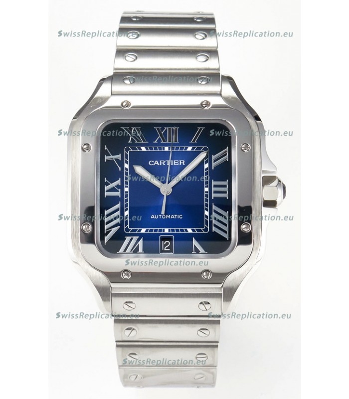Cartier Santos De Cartier 904L Steel Blue Dial Super Clone Replica 40MM Watch 