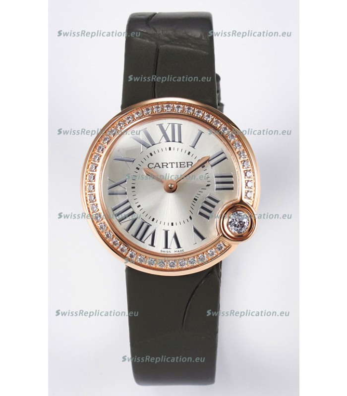 Ballon Blanc De Cartier Super Clone Watch 30MM in Rose Gold Casing Green Strap