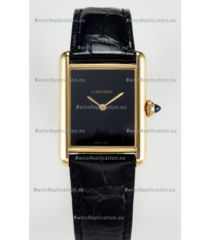 Tank Must Cartier Super Clone Edition 33.7MM Watch in Yellow Gold Casing Black Dial 