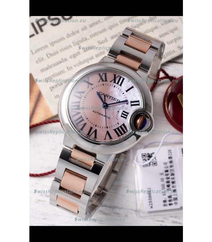 Ballon De Cartier Swiss Automatic Pink Pearl Dial Mirror Quality 33MM in Two Tone Casing