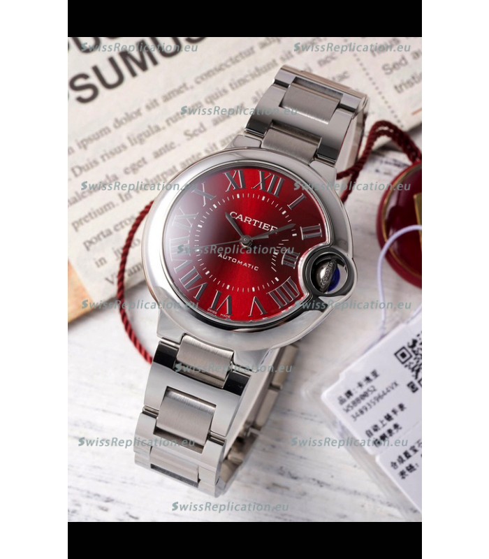 Ballon De Cartier Swiss Automatic Red Dial Mirror Quality 33MM in Stainless Steel 