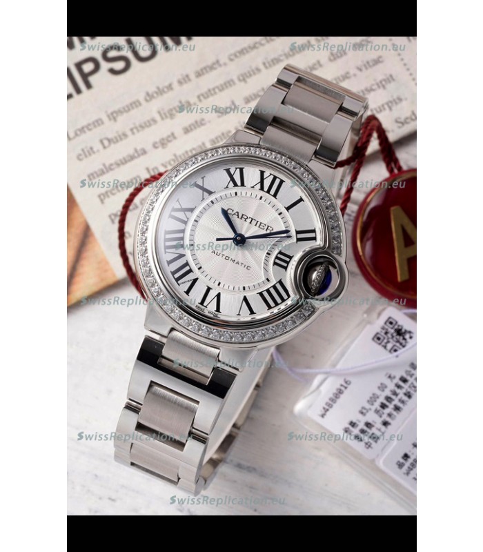 Ballon De Cartier Swiss Automatic 1:1 Mirror Quality 33MM in Steel Casing Diamonds Bezel