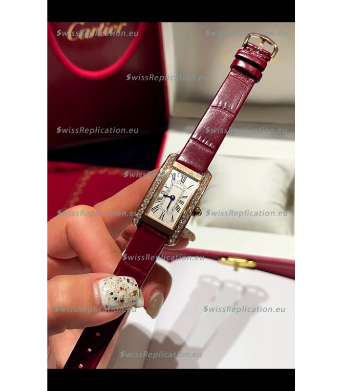 Cartier Tank Americaine Ladies Swiss Quartz Watch 1:1 Mirror Replica Rose Gold Casing