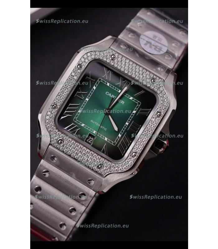 Cartier Santos De Cartier 904L Steel Green Dial Super Clone Replica 40MM Watch 