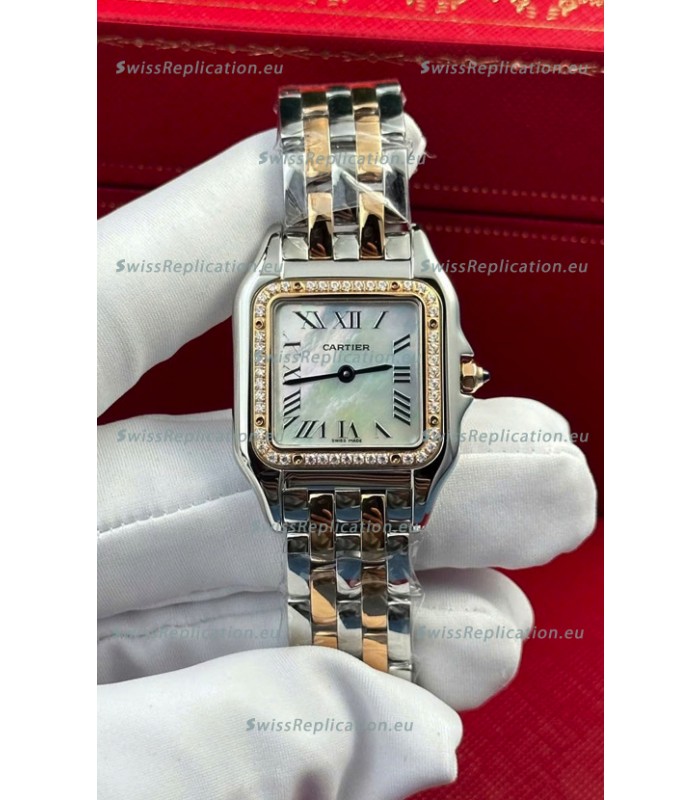 PANTHERE de Cartier Edition 27mm Pearl Dial 1:1 Mirror Swiss Watch Two Tone Rose Gold Casing