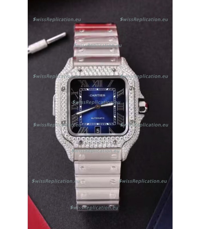 Cartier Santos De Cartier 904L Steel Blue Dial Super Clone Replica 40MM Watch 