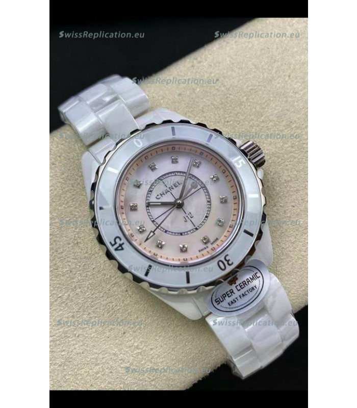 Chanel J12 Ladies White Ceramic Casing Pearl Dial Watch 1:1 Mirror Replica Watch