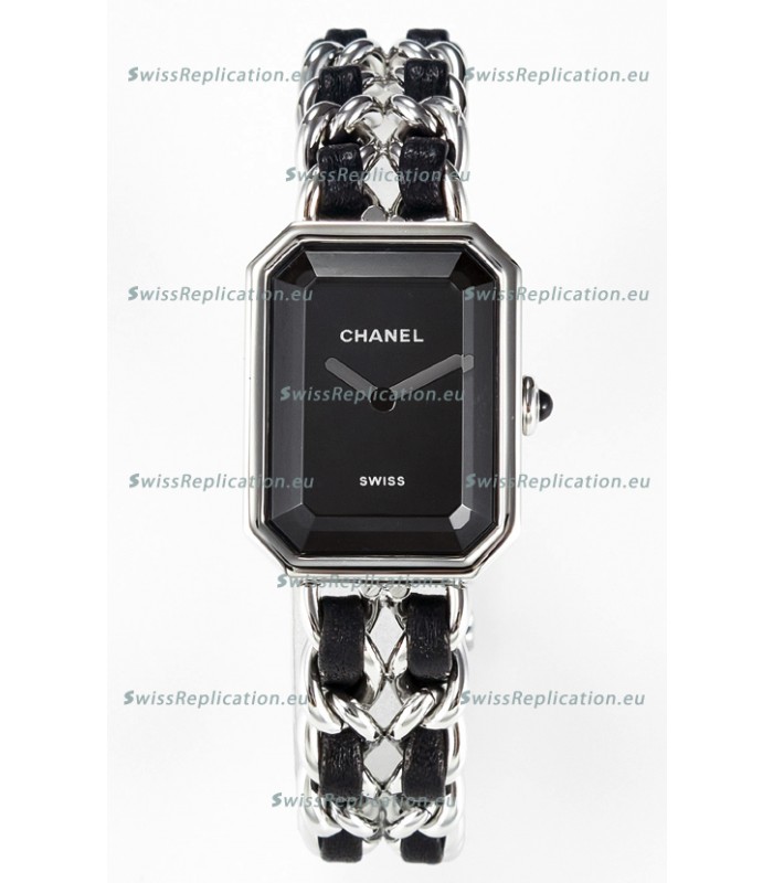 Chanel Premiere Iconic Chain Watch in Black & Steel Chains Swiss Quartz Watch
