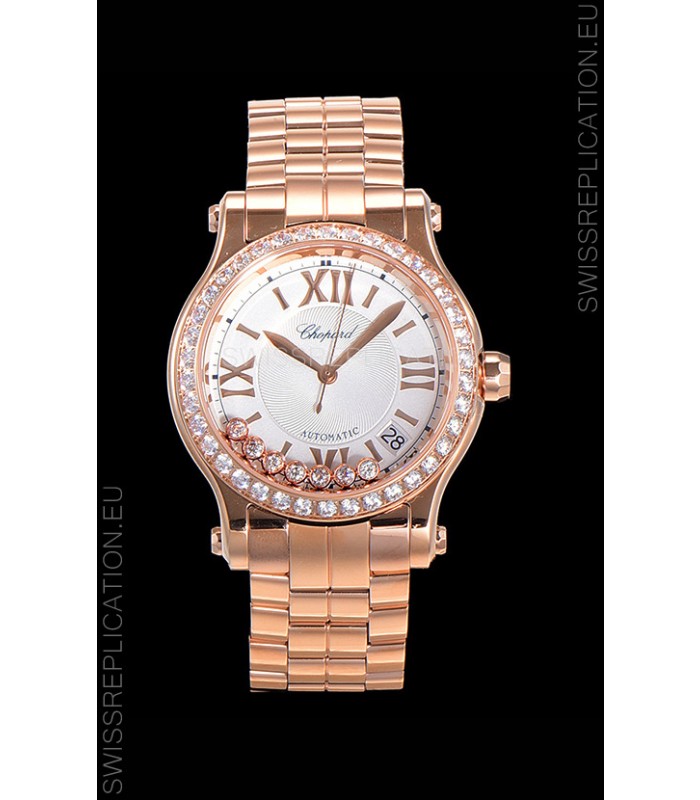 Chopard Happy Sport 1:1 Mirror Swiss Automatic Replica Watch 36MM in Rose Gold Casing White Dial