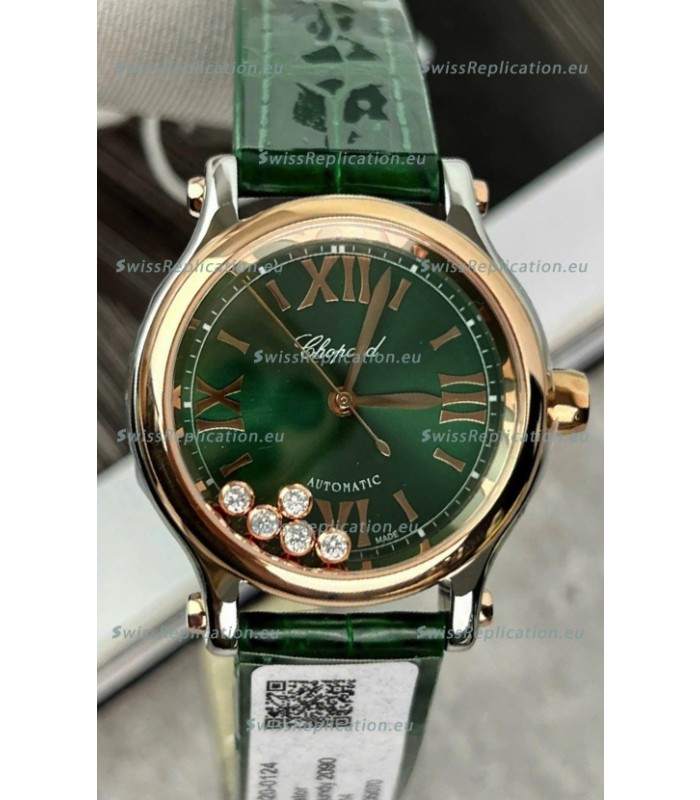 Chopard Super Clone Happy Sport Rose Gold Watch in Green Dial - Automatic Movement 36MM